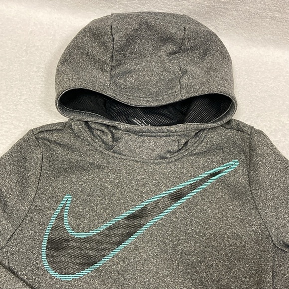 Nike drifit grey scuba hooded sweatshirt with light blue black swish medium - Picture 2 of 9
